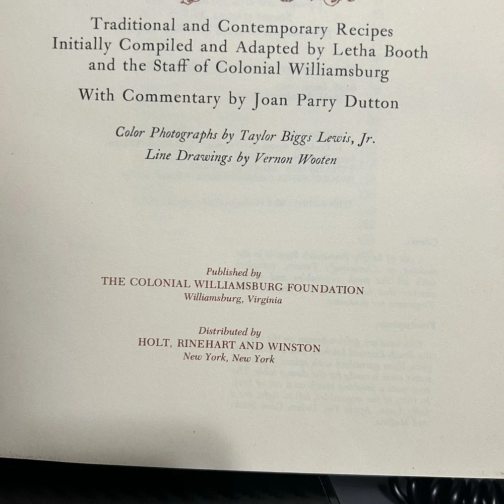 Vtg THE WILLIAMSBURG COOKBOOK ~ Joan Parry Dutton ~ 1976‎